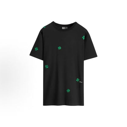 DIOR (Dior) 2026 Fall/Winter Limited Edition Series for Chinese Valentine's Day. Summer. Cotton round-neck T-shirt with four-leaf clover embroidery pattern. Men's style.