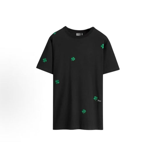 DIOR (Dior) 2026 Fall/Winter Limited Edition Series for Chinese Valentine's Day. Summer. Cotton round-neck T-shirt with four-leaf clover embroidery pattern. Men's style.