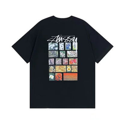 STUSSY Flower Grid Pigment Dyed Tee In Black