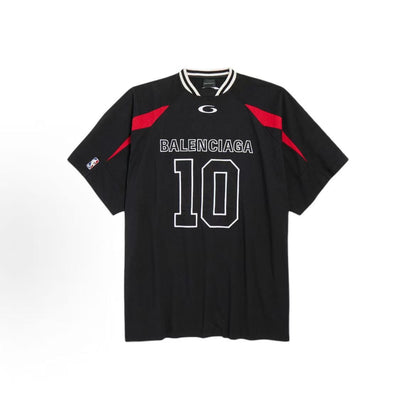 Balenciaga Streetwear × NBA Spring/Summer 2026 Collaboration Collection - Color-blocked Short-Sleeved Plain Knit T-Shirt in Round Neck - Loose Fit for Men