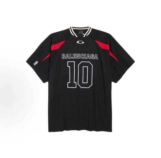 Balenciaga Streetwear × NBA Spring/Summer 2026 Collaboration Collection - Color-blocked Short-Sleeved Plain Knit T-Shirt in Round Neck - Loose Fit for Men
