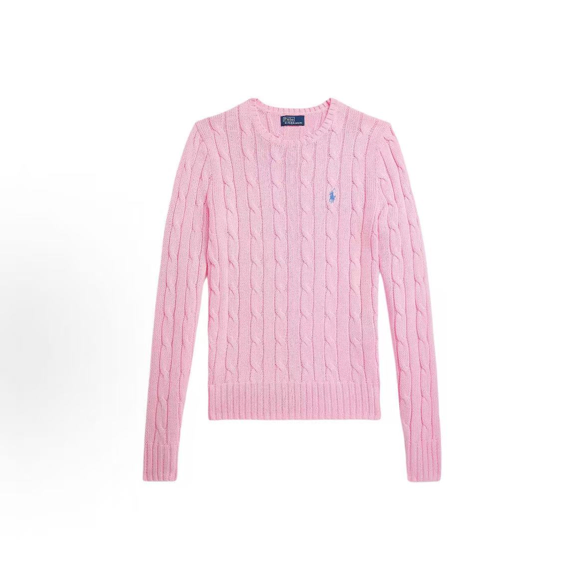 Ralph Lauren Solid Striped Cotton Roundneck Long Sleeve Pullover Sweater - Knitted Shirt - Fitted Style - Women's - Caramel Pink