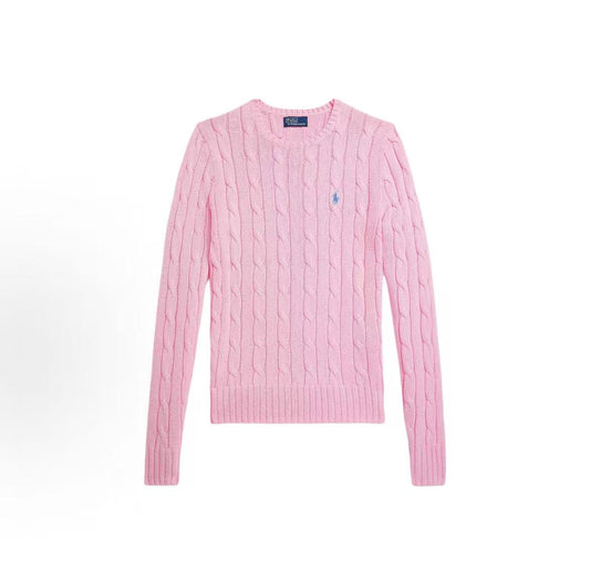 Ralph Lauren Solid Striped Cotton Roundneck Long Sleeve Pullover Sweater - Knitted Shirt - Fitted Style - Women's - Caramel Pink