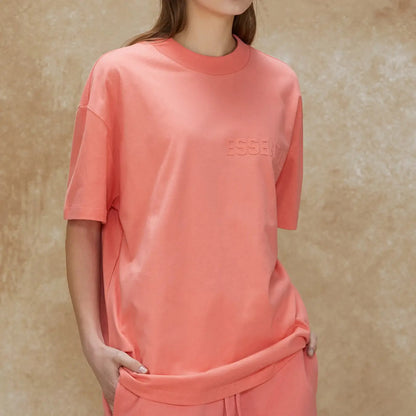 FOG FEAR OF GOD 22 ESSENTIALS double line single row flocking loose T-shirt coral red