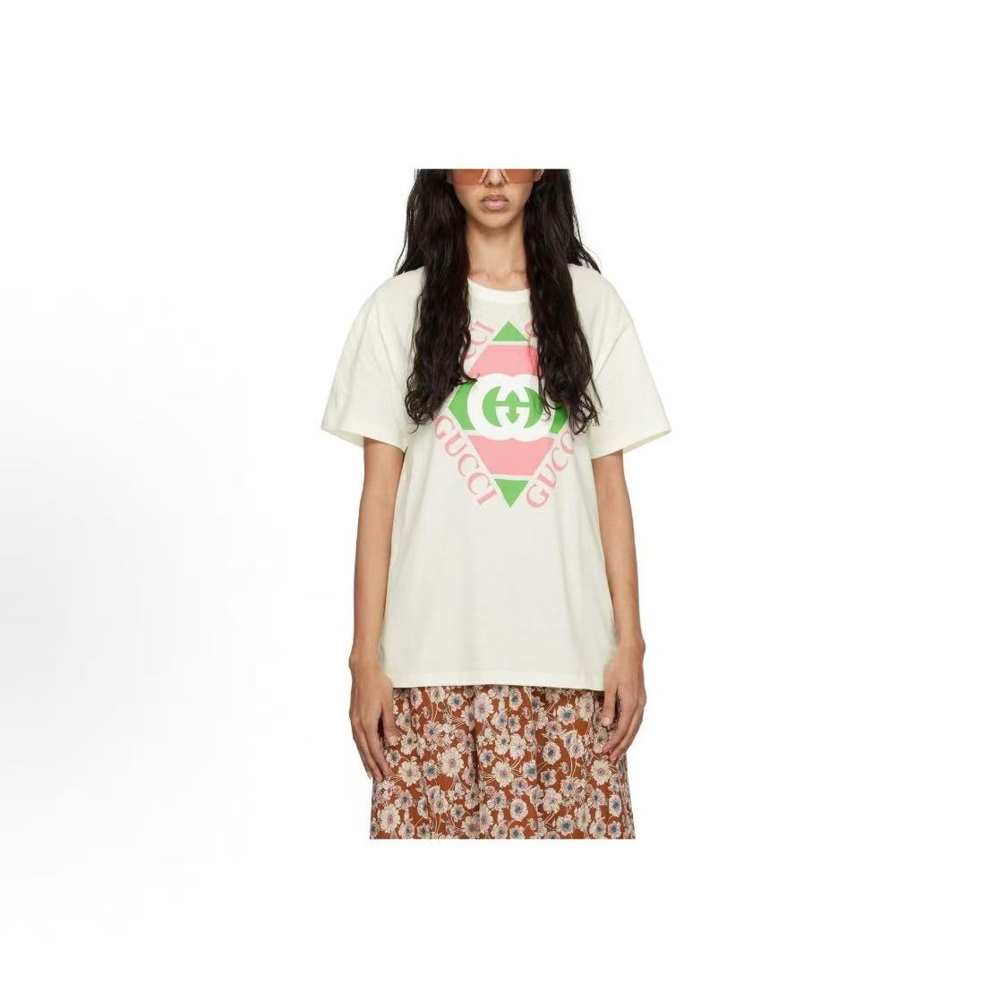 GUCCI T-shirt with letter logo print, round neck, suitable for both men and women as a couple's style, in white color.