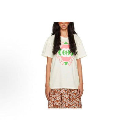 GUCCI T-shirt with letter logo print, round neck, suitable for both men and women as a couple's style, in white color.