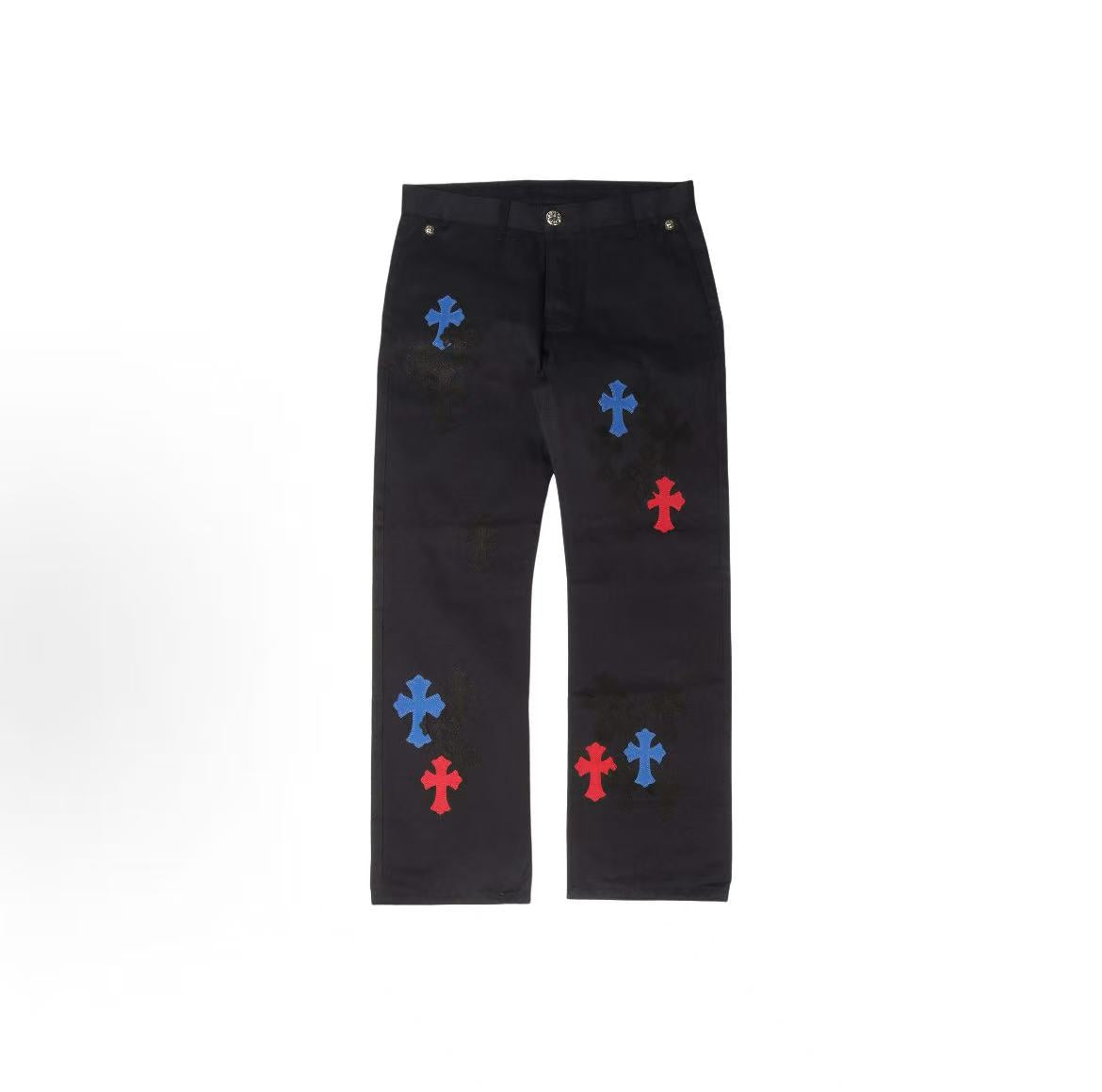 Chrome Hearts Multi-color Cross-Placed Diagonal Plaid Cotton Fabric - Jeans - men's and women's versions are the same.