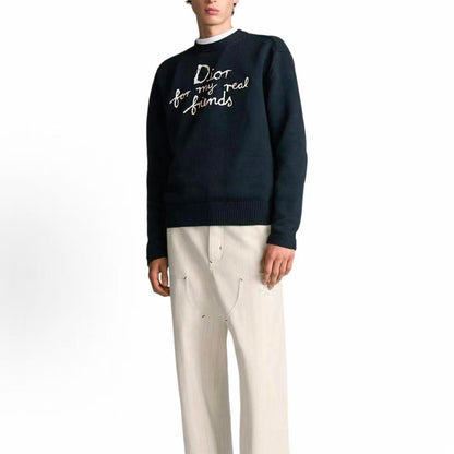 DIOR Dior Spring/Summer 2025 Collection - Dior and Hylington Nel Summer Men's Wear Collection - Long Sleeve Knit Shirt for Men - White with Logo Letter Embroidery