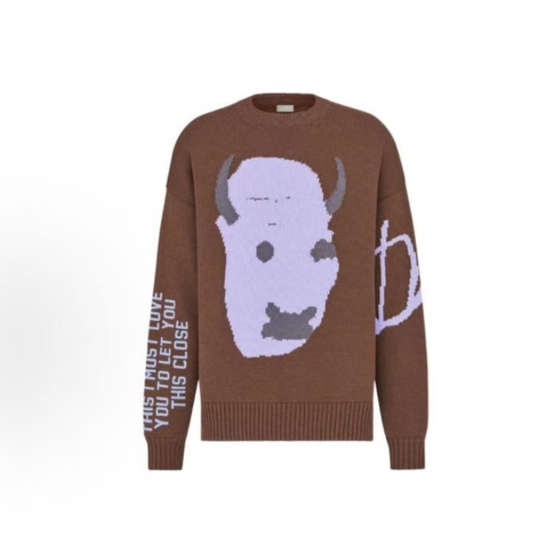 DIOR DIOR FW22 Abstract Letter Pattern Wool Sweater - Men's Style - Coffee Brown