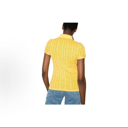 Ralph Lauren SS22 Coarse Twine Knit Short-Sleeved Polo Shirt - Women's - Yellow