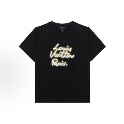 LOUIS VUITTON SS25 Neon Logo Round-neck Short-sleeved T-Shirt for Women - White - Classic Straight Fit Design