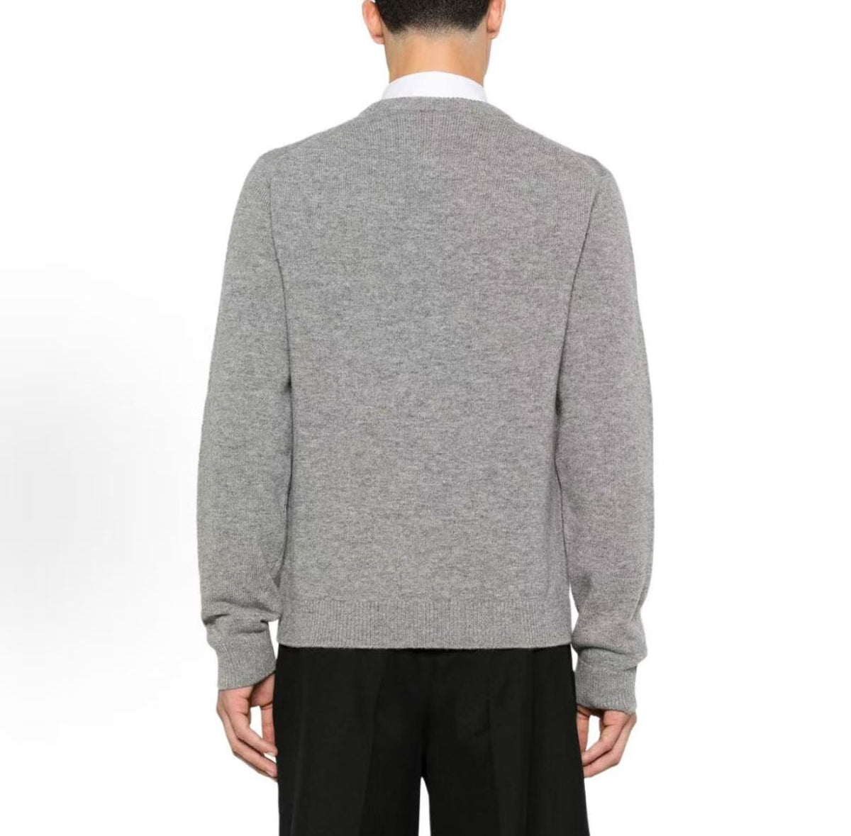 GUCCI Logo embroidered round-neck pullover long-sleeve sweater for men in gray color