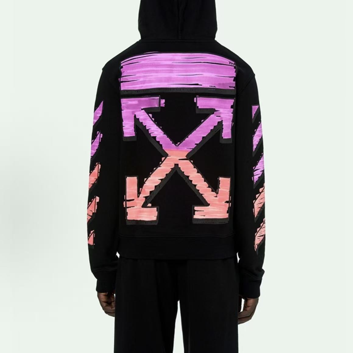 Off-White 752 doodle arrow hooded sweater black/rose red/orange