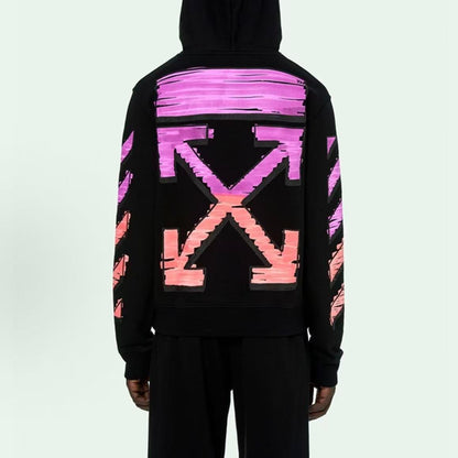 Off-White 752 doodle arrow hooded sweater black/rose red/orange