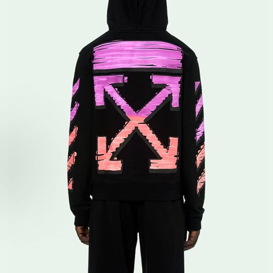 Off-White 752 doodle arrow hooded sweater black/rose red/orange