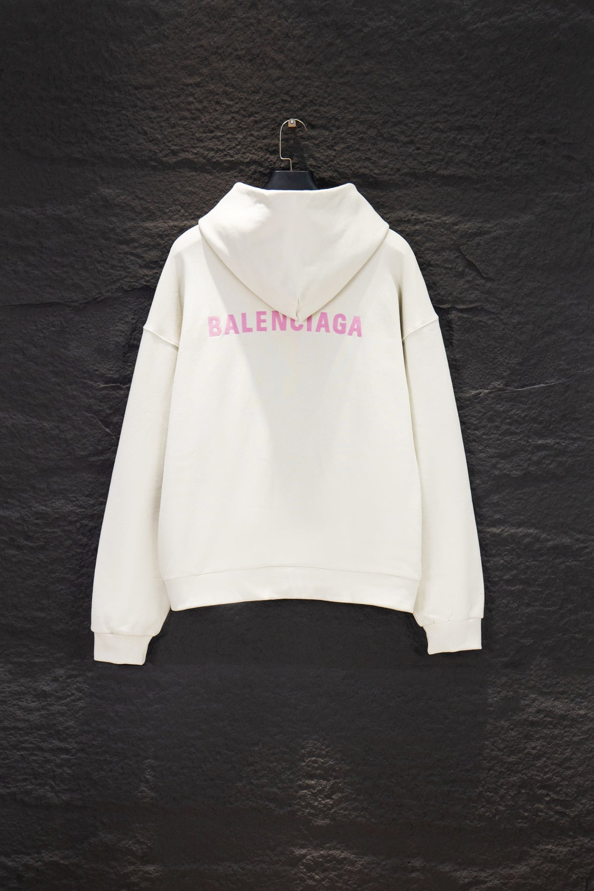 Balenciaga all-white hoodie with pink logo