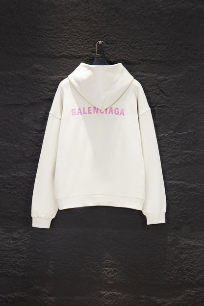 Balenciaga all-white hoodie with pink logo