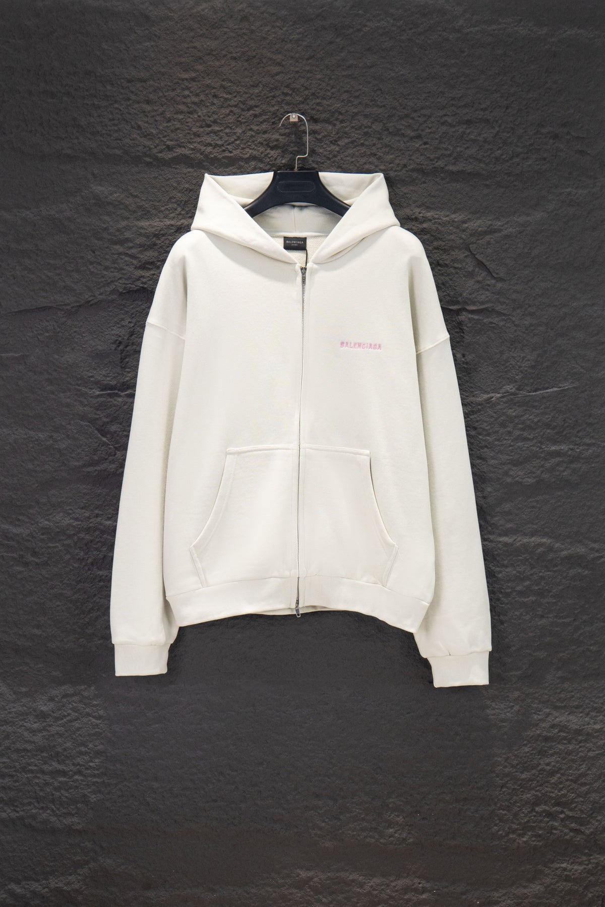Balenciaga all-white hoodie with pink logo