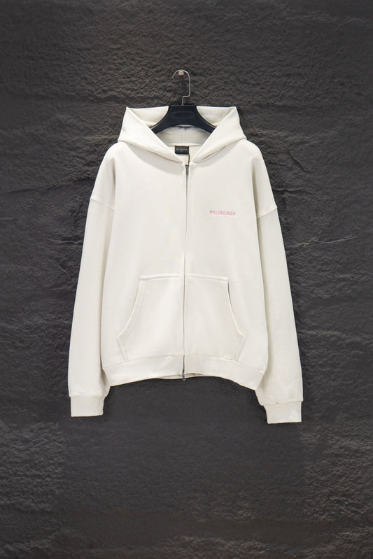 Balenciaga all-white hoodie with pink logo