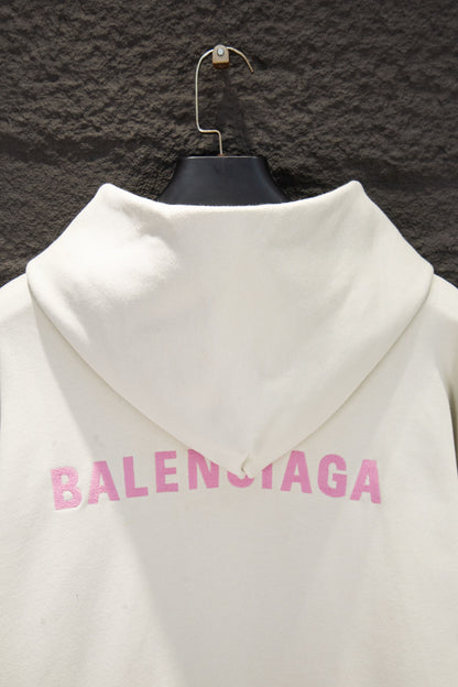 Balenciaga all-white hoodie with pink logo