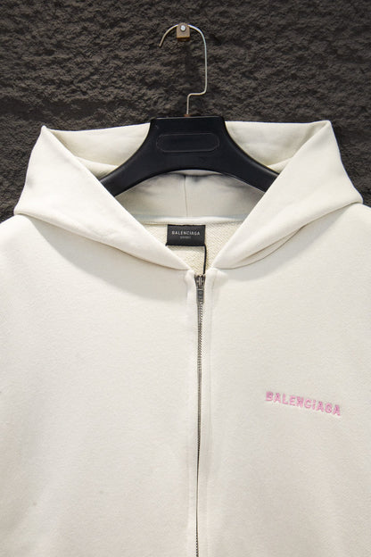 Balenciaga all-white hoodie with pink logo