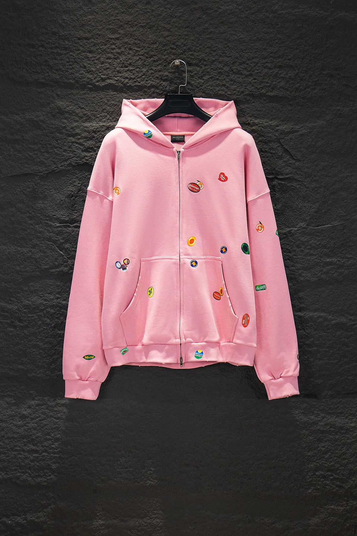 Balenciaga Distressed Hoodie with All-Over Fruit Print
