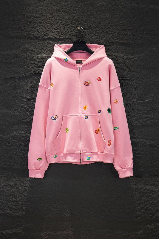 Balenciaga Distressed Hoodie with All-Over Fruit Print