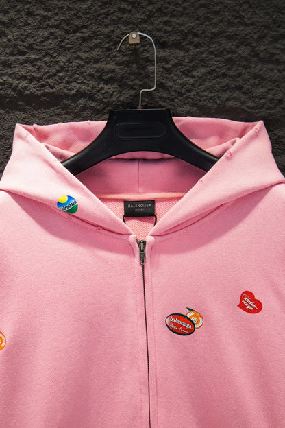 Balenciaga Distressed Hoodie with All-Over Fruit Print