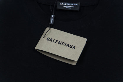 Balenciaga short-sleeve T-shirt featuring the classic fluid logo print and Labubu doll graphic.