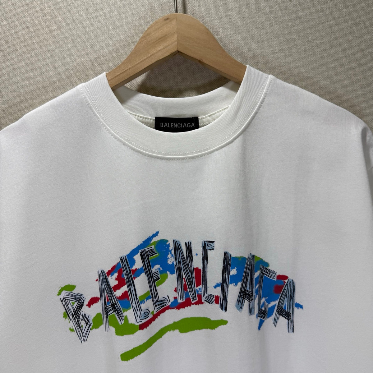 BALENCIAGA Sketch/Graffiti Logo Print Crew-Neck Short-Sleeve T-Shirt