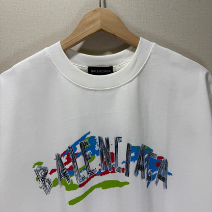 BALENCIAGA Sketch/Graffiti Logo Print Crew-Neck Short-Sleeve T-Shirt
