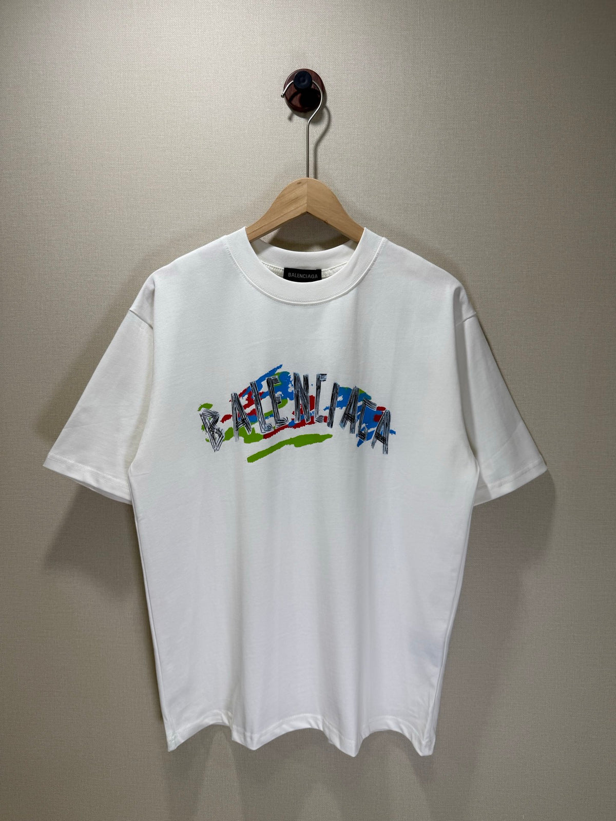 BALENCIAGA Sketch/Graffiti Logo Print Crew-Neck Short-Sleeve T-Shirt