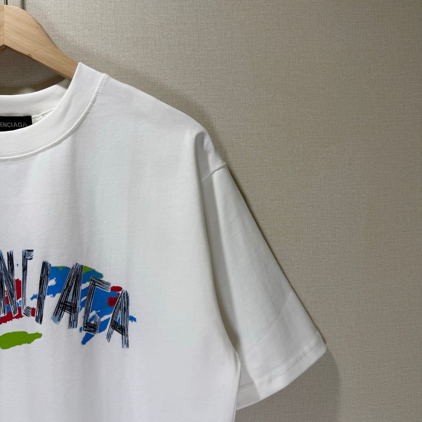 BALENCIAGA Sketch/Graffiti Logo Print Crew-Neck Short-Sleeve T-Shirt