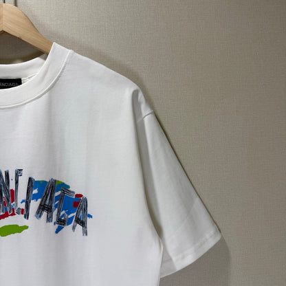 BALENCIAGA Sketch/Graffiti Logo Print Crew-Neck Short-Sleeve T-Shirt