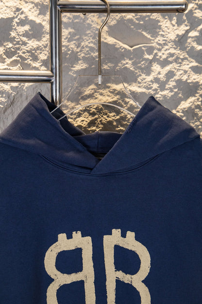 Balenciaga Mud-Dyed Double-B Hand-Painted Graffiti Hoodie