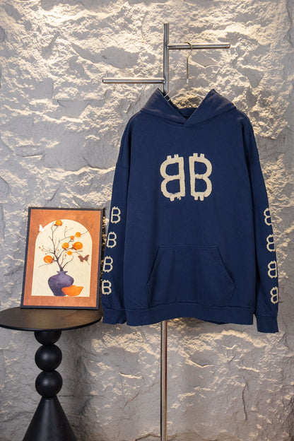 Balenciaga Mud-Dyed Double-B Hand-Painted Graffiti Hoodie