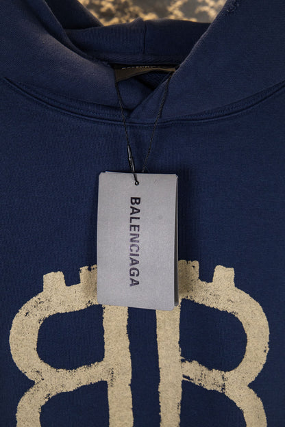 Balenciaga Mud-Dyed Double-B Hand-Painted Graffiti Hoodie