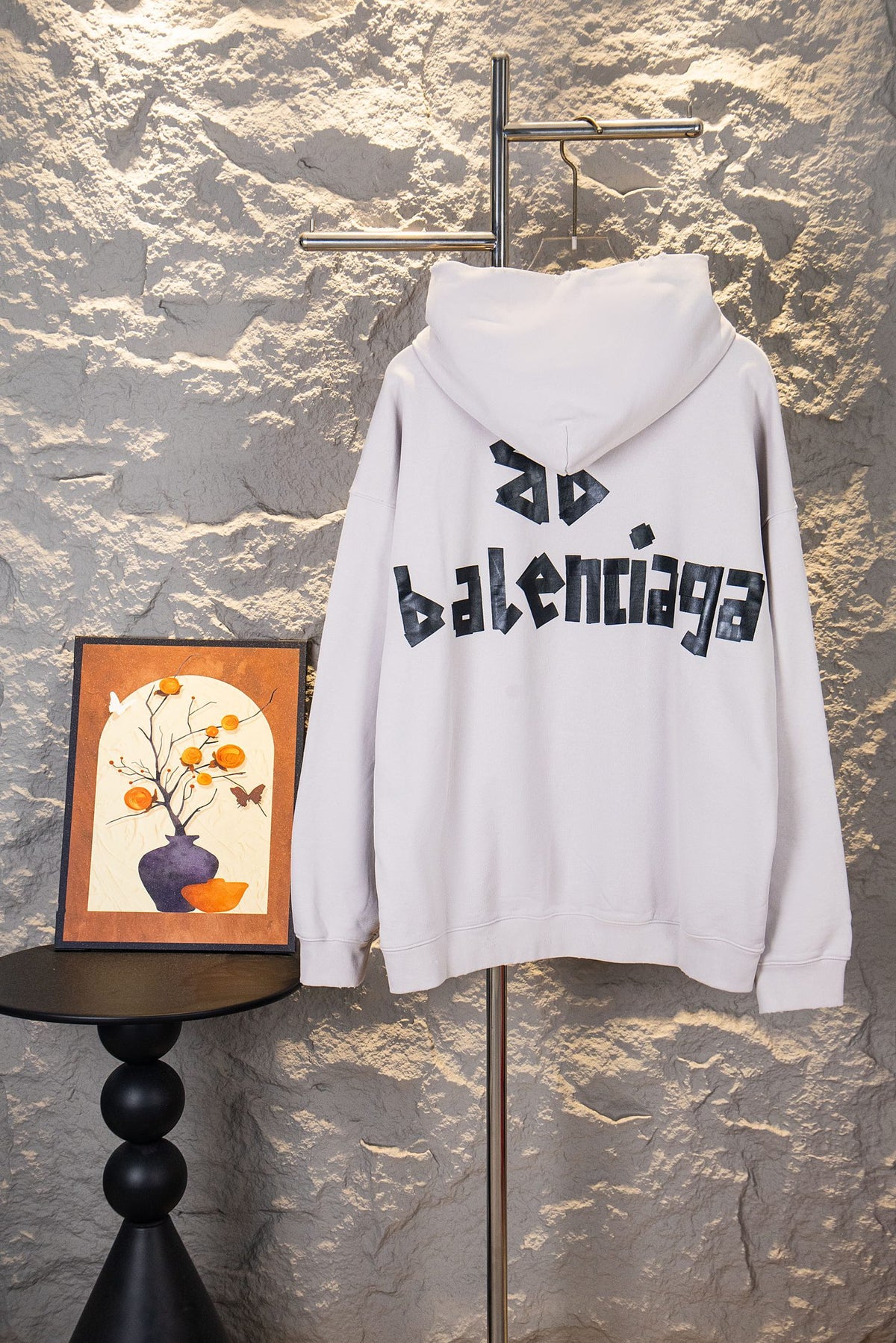Balenciaga Unisex Black Heavy-Wash Distressed Cotton French Terry Sweatshirt with Tape Detail (Oversized Fit)