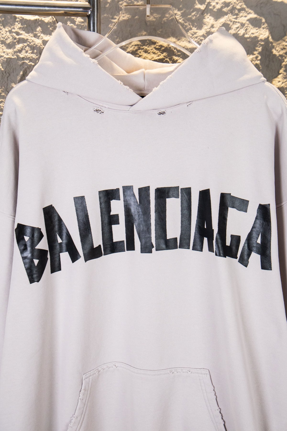 Balenciaga Unisex Black Heavy-Wash Distressed Cotton French Terry Sweatshirt with Tape Detail (Oversized Fit)
