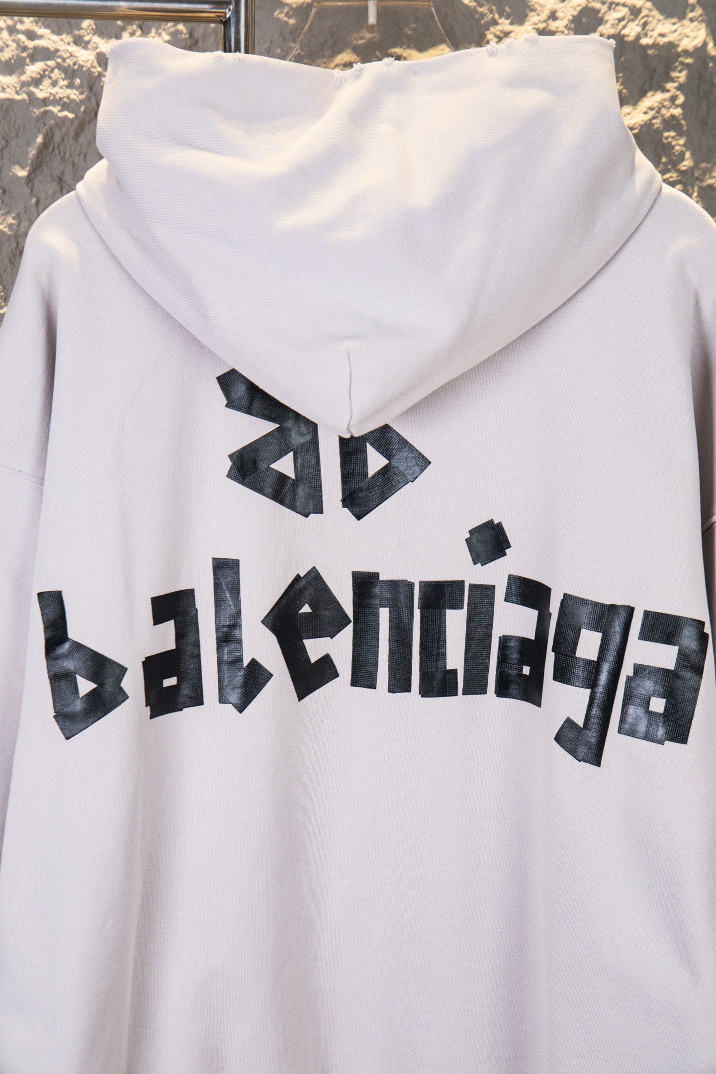 Balenciaga Unisex Black Heavy-Wash Distressed Cotton French Terry Sweatshirt with Tape Detail (Oversized Fit)