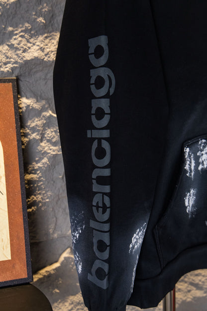 Balenciaga Distressed Washed Hoodie with Large Hand-Painted "M" Graffiti on Front