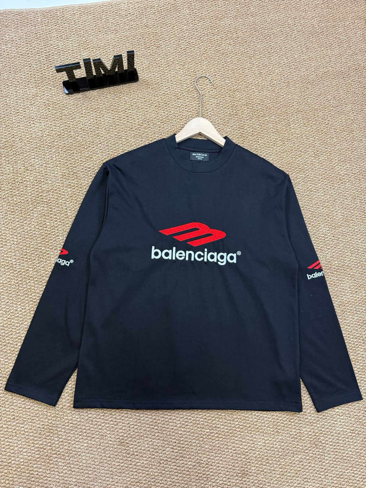 Balenciaga Long-Sleeve T-Shirt with Large Embroidered "M3M" Letter Logo