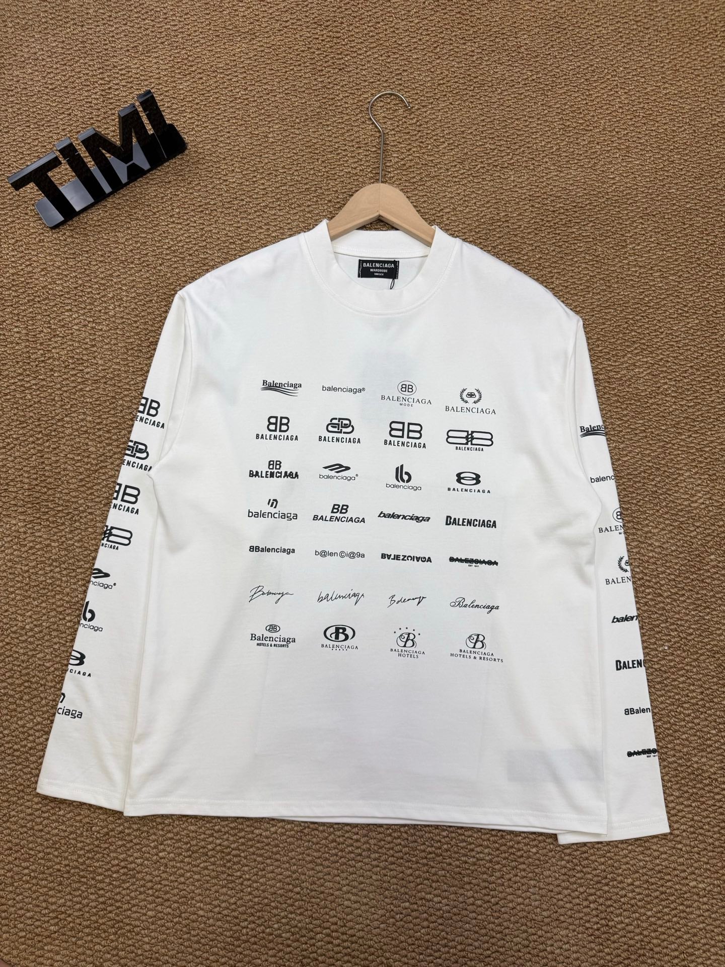 Balenciaga All-Over Logo Print Long-Sleeve Top