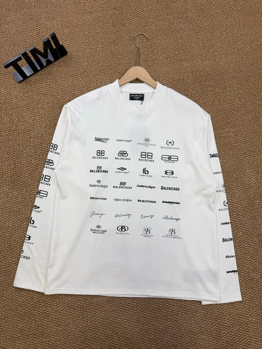Balenciaga All-Over Logo Print Long-Sleeve Top
