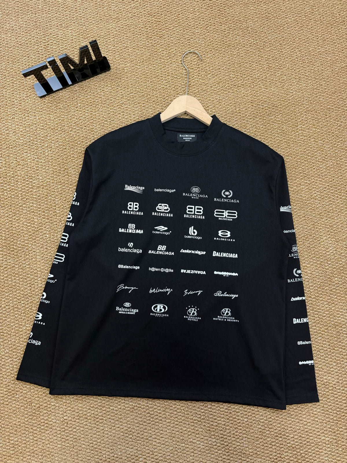 Balenciaga All-Over Logo Print Long-Sleeve Top