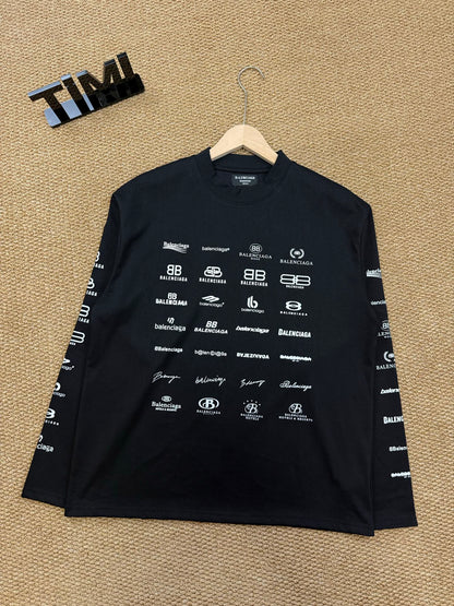 Balenciaga All-Over Logo Print Long-Sleeve Top